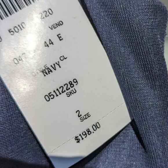 NWT $198 Cache Navy Beaded llusion Ruched Cascade Ruffle Side Dress Sz 2 - Picture 4 of 5